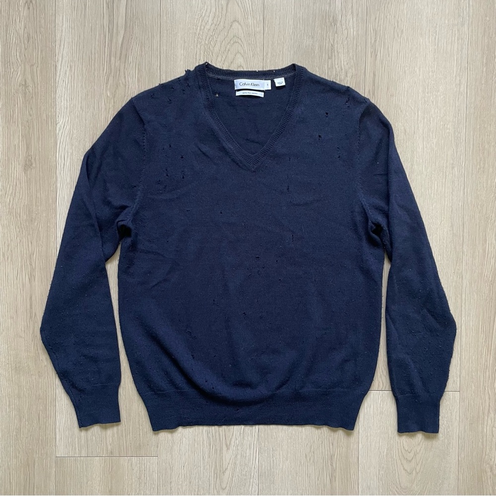 Hole-Filled Calvin Klein Men's S Merino Wool Pullover Sweater
